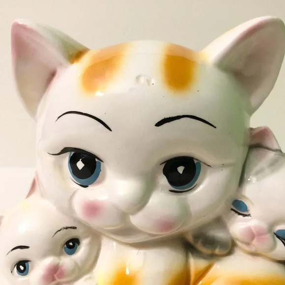 Vintage Cat Coin Bank Kittens Ceramic  Figurine 8 Inch Long Kitsch - Picture 10 of 16